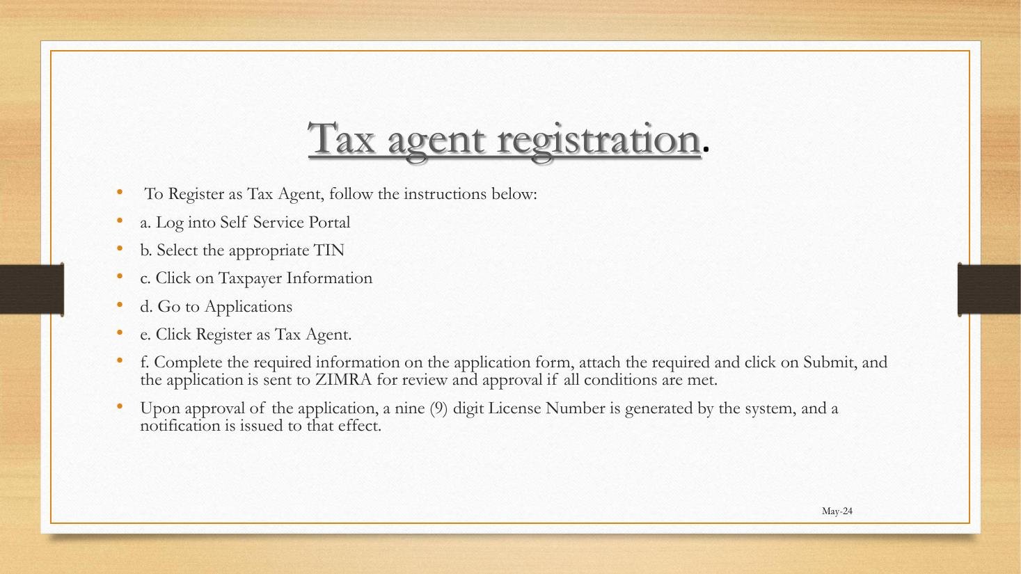 Tax Agent registration steps from workshop