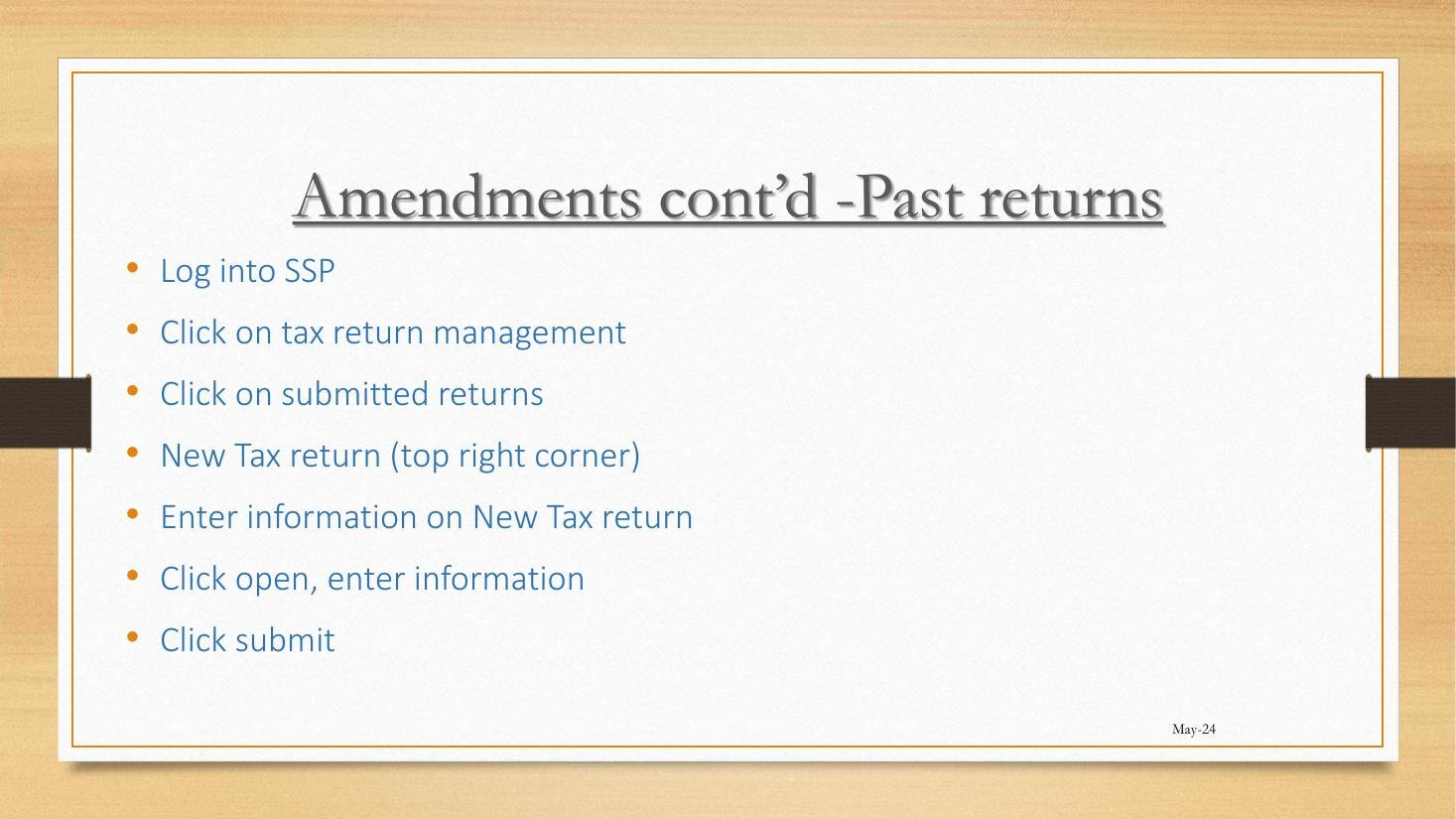 Past Returns / New Tax Return workflow