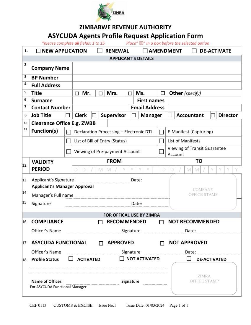 Agents Profile Request Application Form
