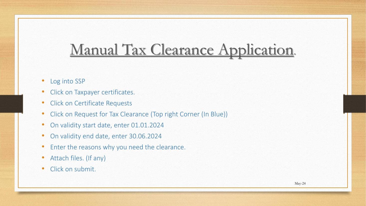 Manual Tax Clearance steps