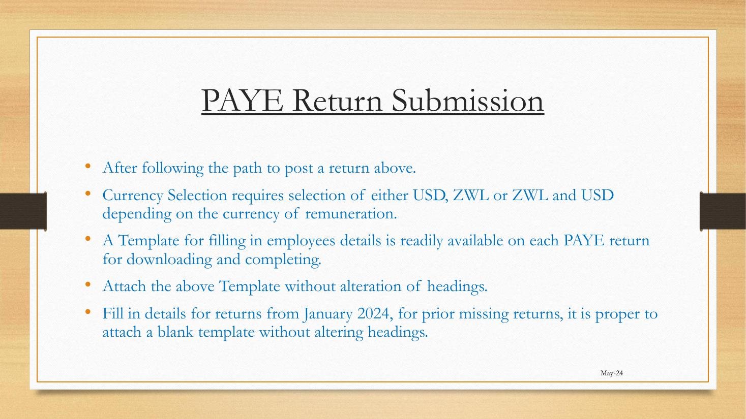 PAYE Return Submission steps from workshop