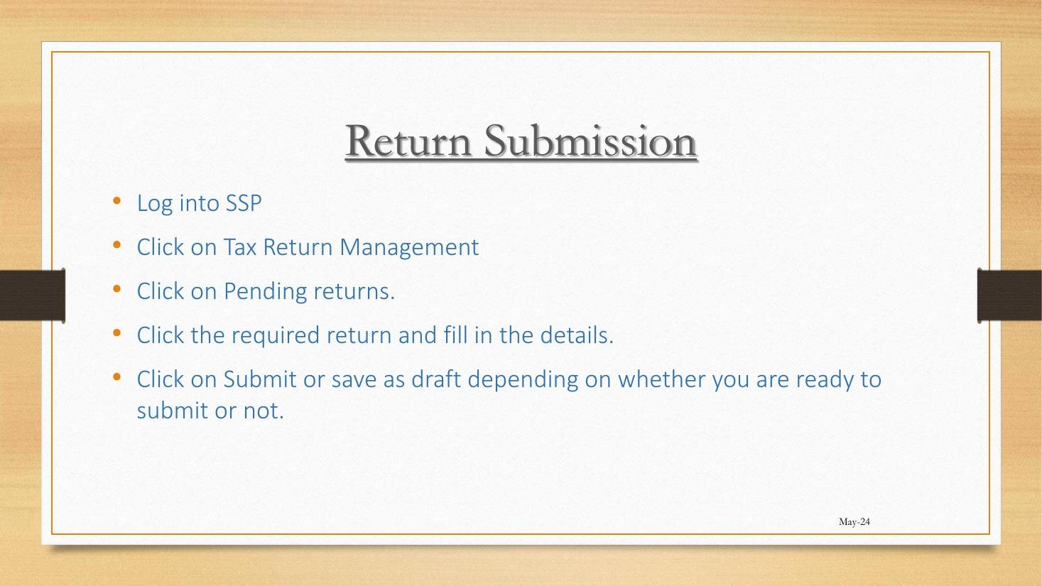 Return Submission steps from workshop