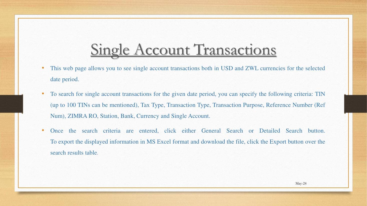 Single Account Transactions search overview