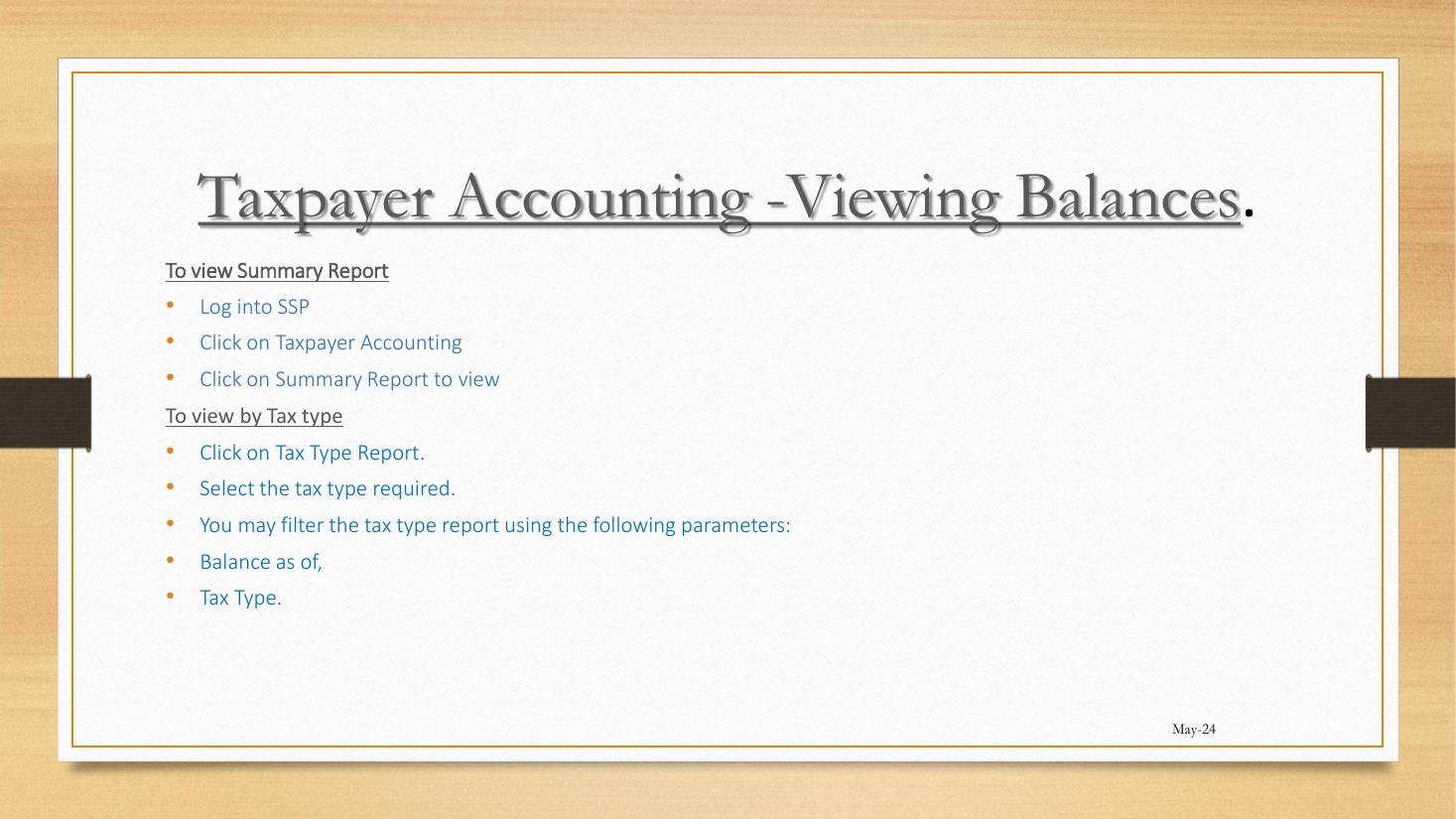 Taxpayer Accounting summary path